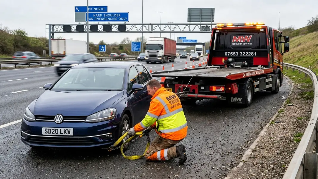 MW Recovery operator attaching tow equipment at a Wigan accident scene
