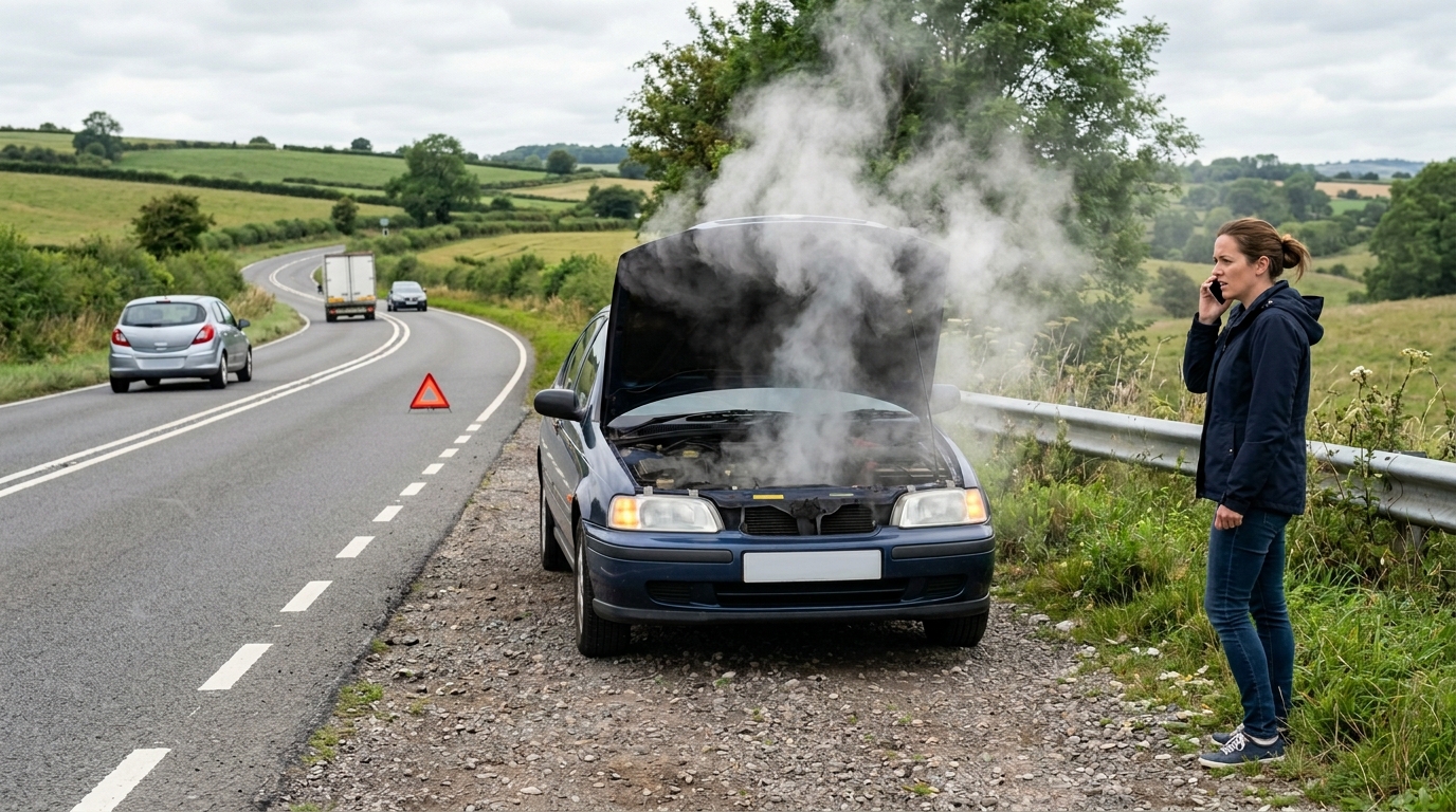 Steam rising from car bonnet due to engine overheating